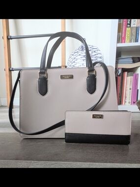NWOT Kate Spade Two-Tone Taupe and Black Satchel with Matching Waller